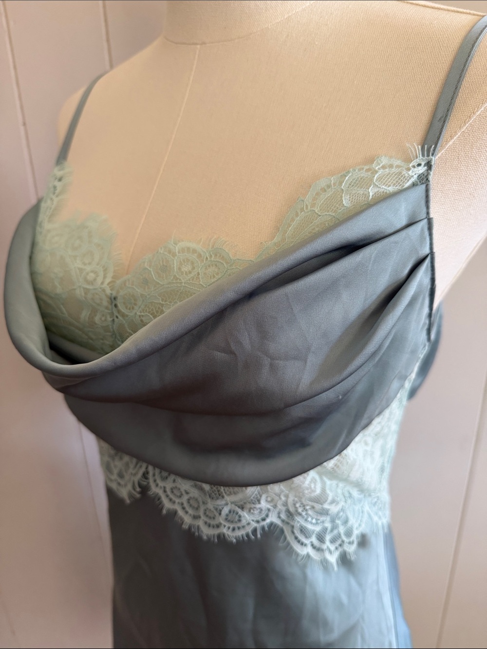 Silky Lace-Trim Slip Dress Bluish Grey Romantic Fairy Whimsigoth Size Small - Picture 11 of 14